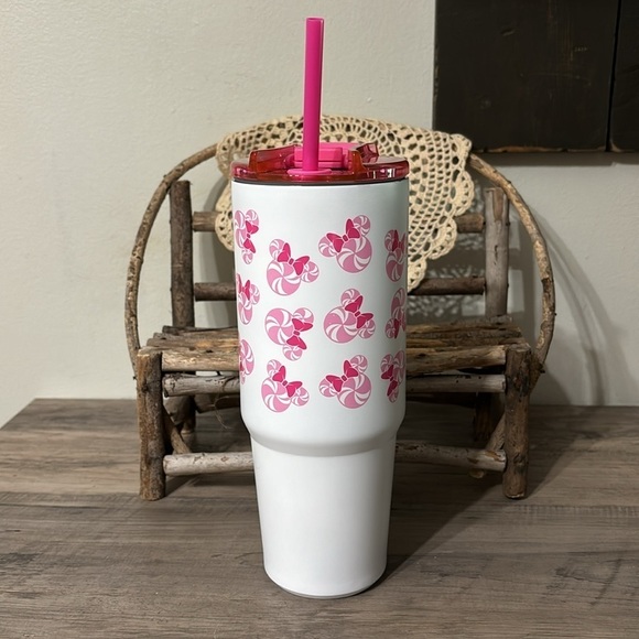NWT DISNEY ZRIKE BRANDS MINNIE MOUSE PINK PEPPERMINT CHRISTMAS TUMBLER W/STRAW - Picture 4 of 10